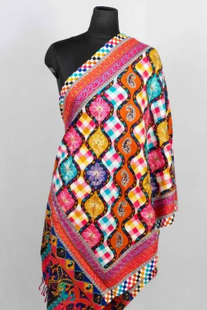 Black Multicolor Aari Work Embroidered Stole Enriched With Running Jaal Pattern