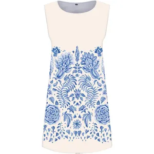 Blue And White Porcelain Dress Women Art Office Vintage Vestido Sexy White Ladies Dresses Elegant Tank Womens Clothing Casual