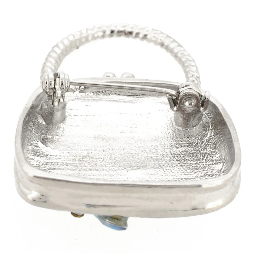 Blue Lady Handbag Swarovski Crystal Pin Brooch