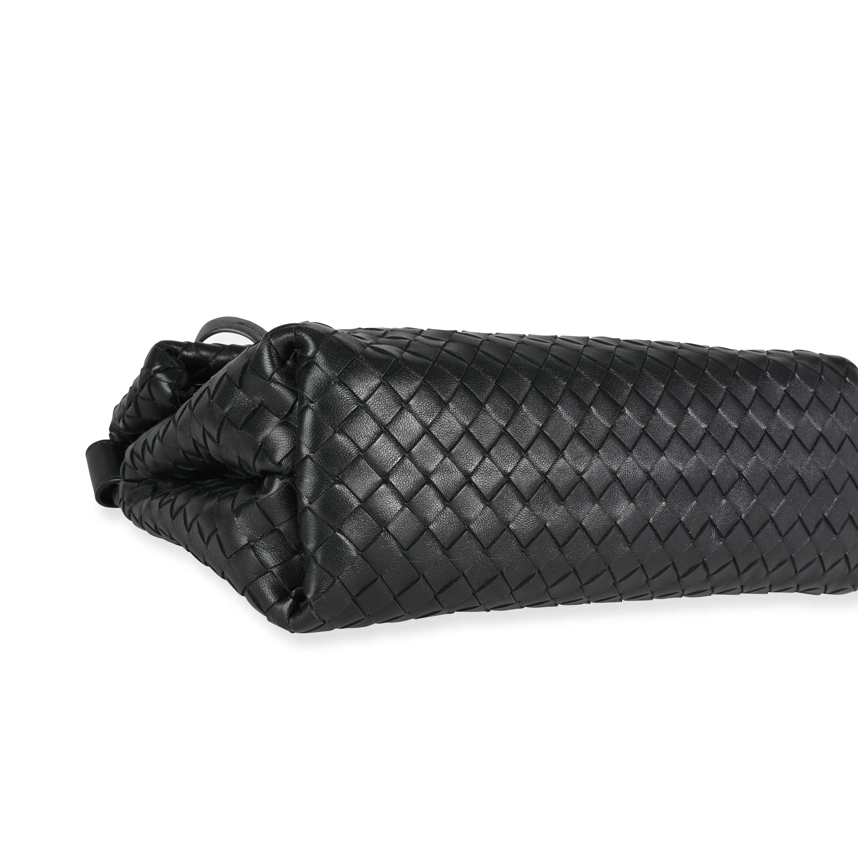 BOTTEGA VENETA Black Intrecciato Leather Fold Crossbody Bag