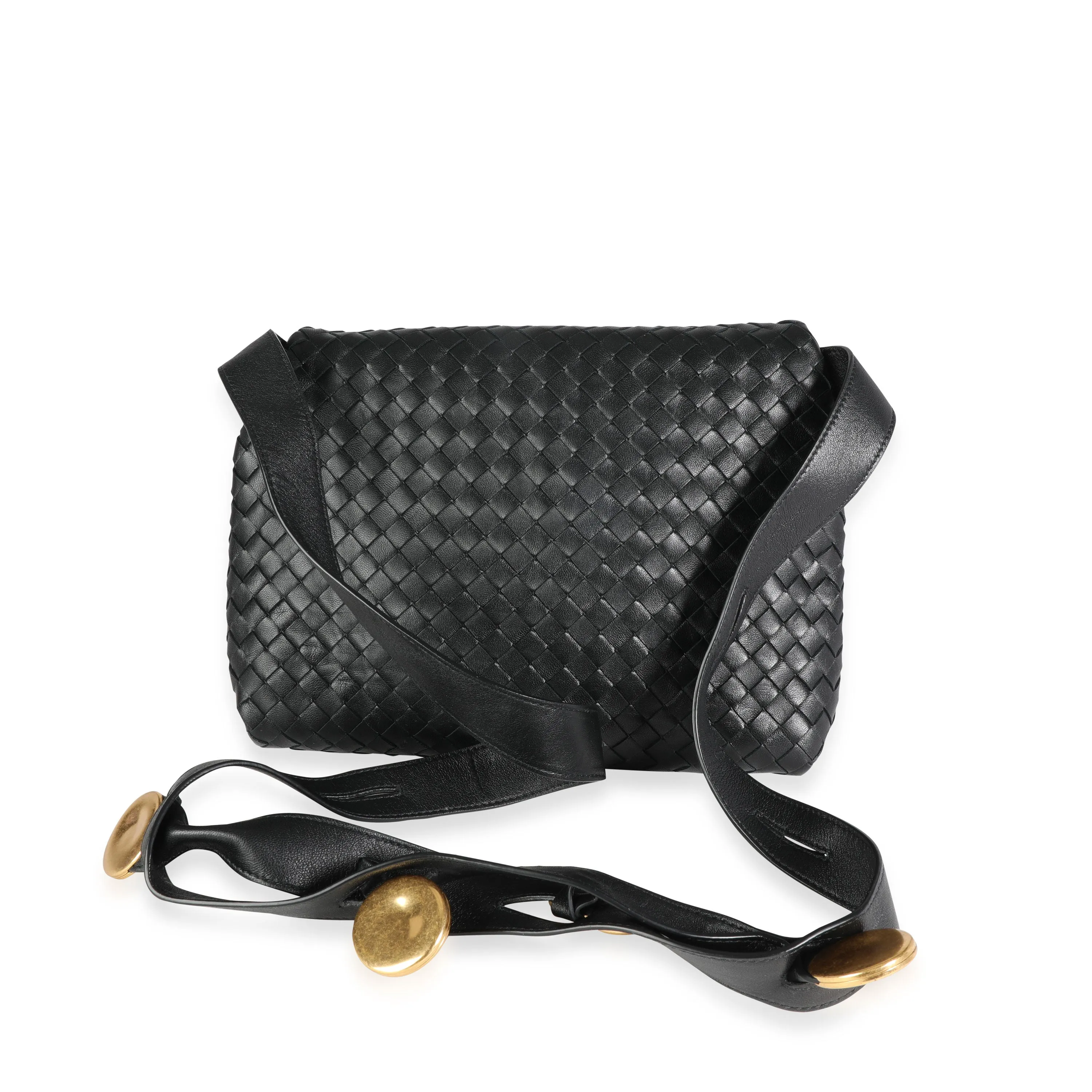 BOTTEGA VENETA Black Intrecciato Leather Fold Crossbody Bag