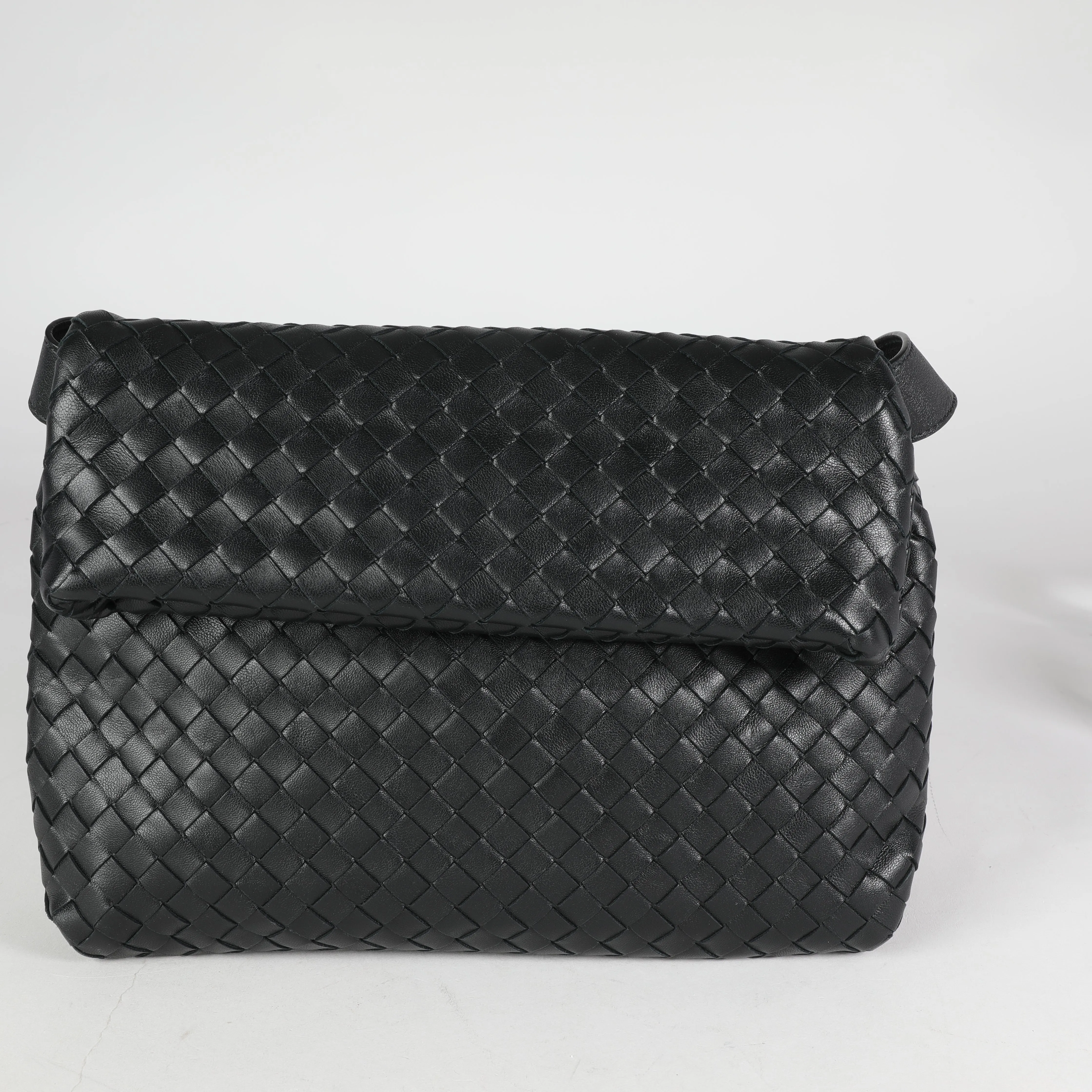 BOTTEGA VENETA Black Intrecciato Leather Fold Crossbody Bag