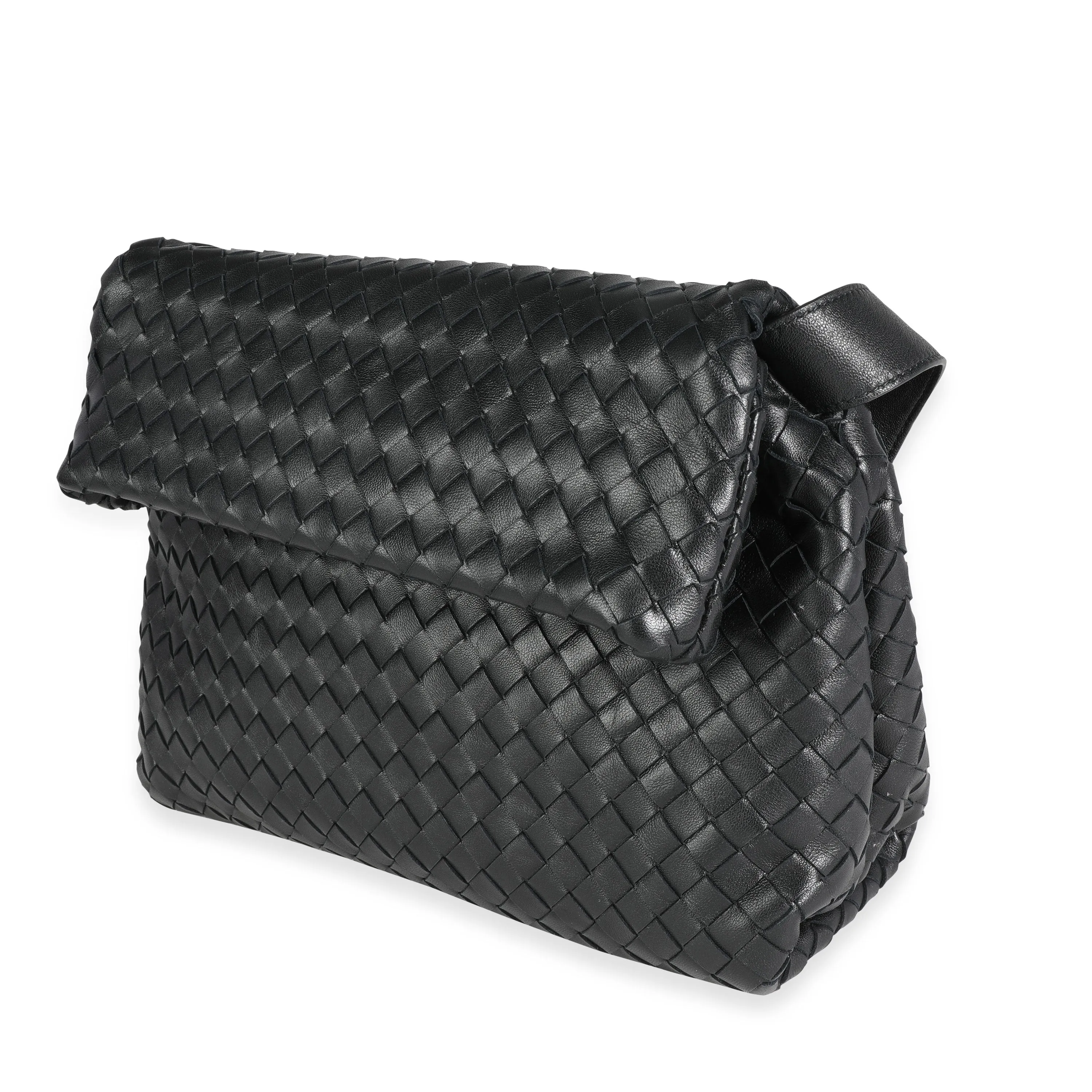BOTTEGA VENETA Black Intrecciato Leather Fold Crossbody Bag