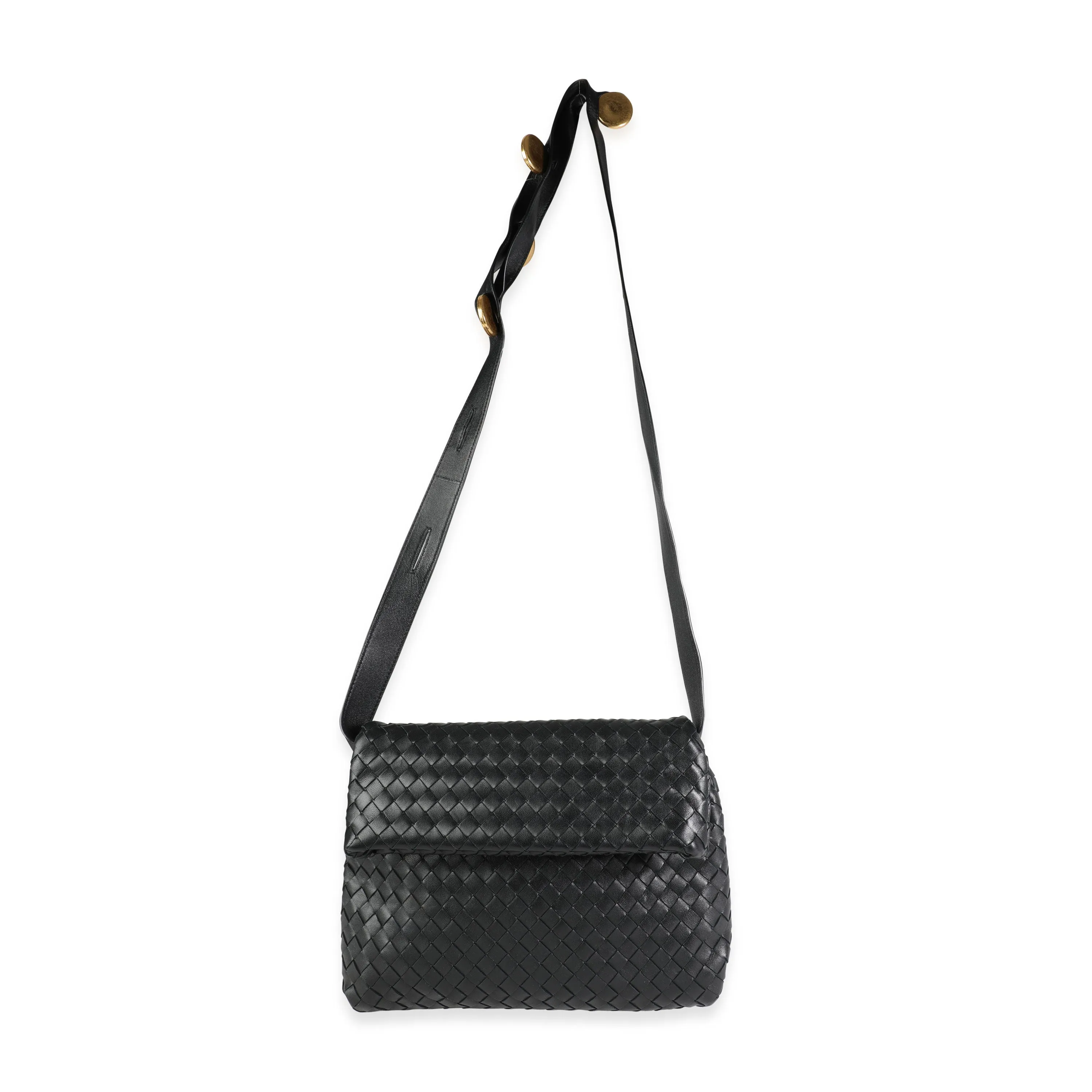 BOTTEGA VENETA Black Intrecciato Leather Fold Crossbody Bag