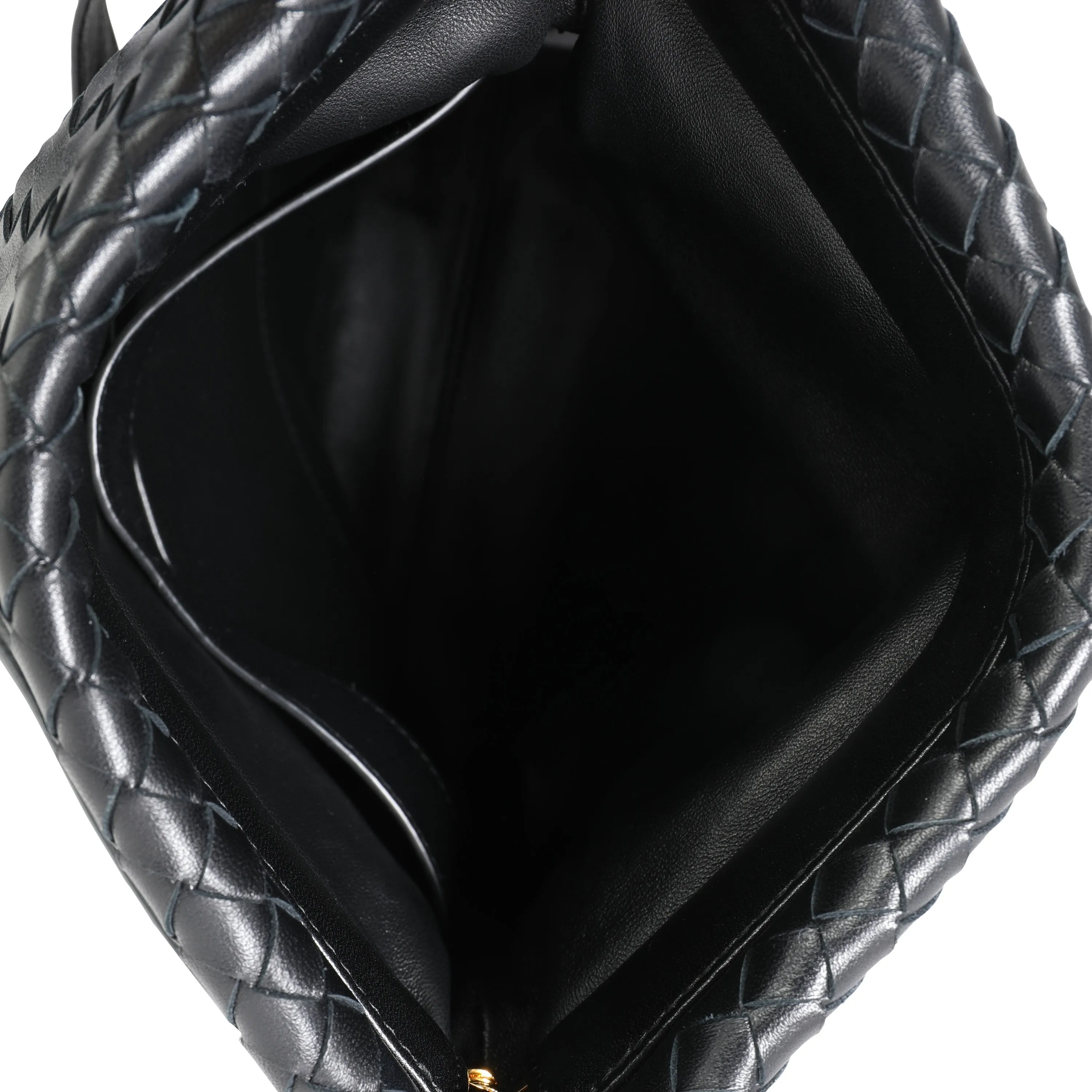 BOTTEGA VENETA Black Intrecciato Leather Fold Crossbody Bag
