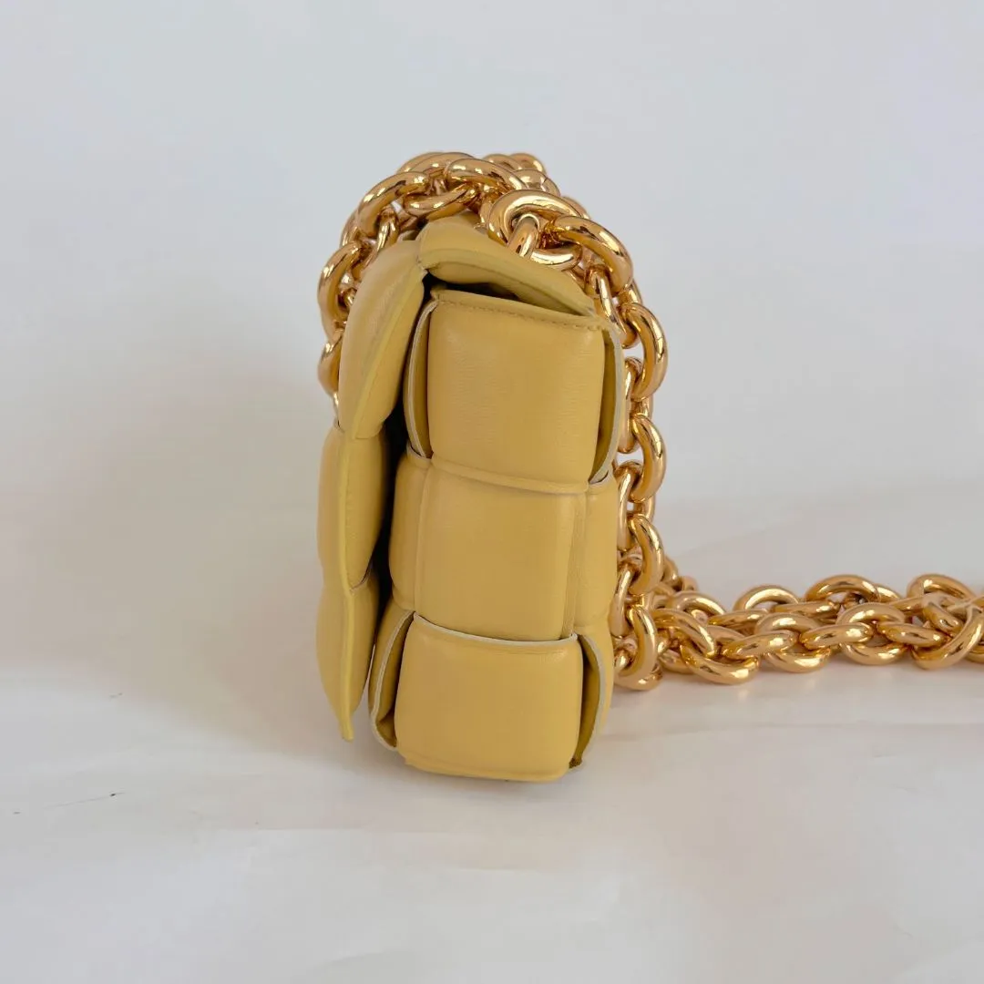 Bottega Veneta Yellow Intrecciato Leather Cassette Padded Chain Bag