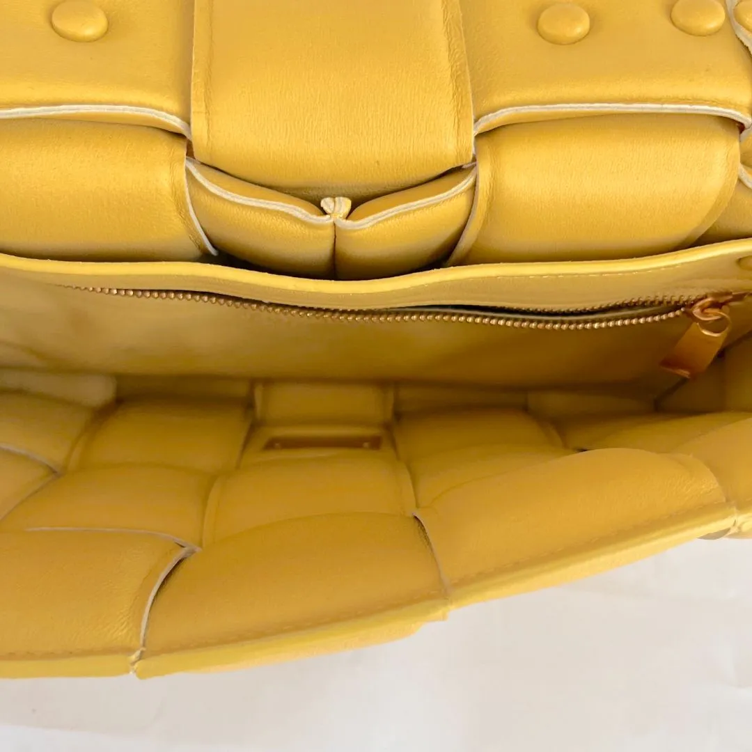 Bottega Veneta Yellow Intrecciato Leather Cassette Padded Chain Bag