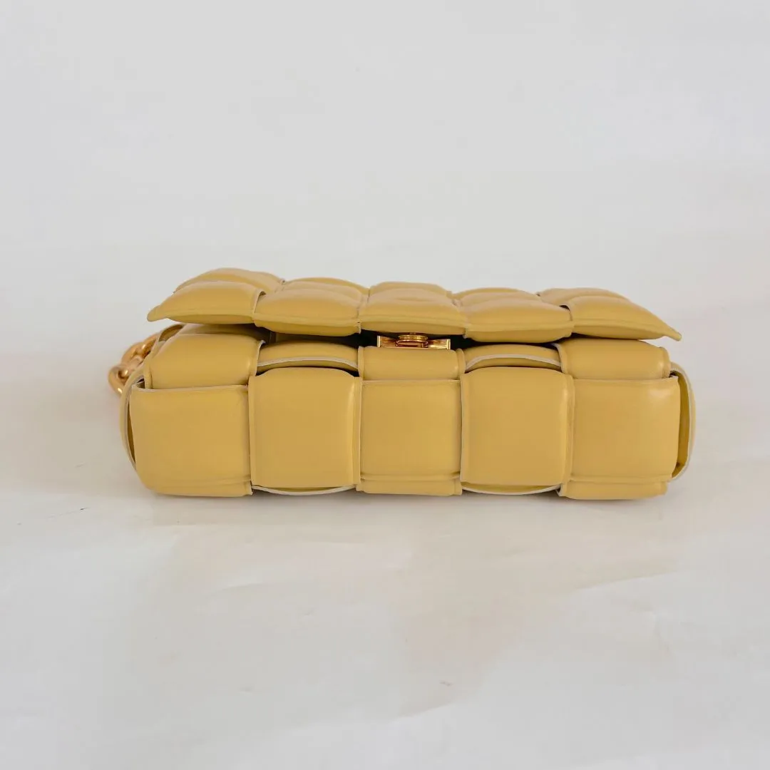 Bottega Veneta Yellow Intrecciato Leather Cassette Padded Chain Bag