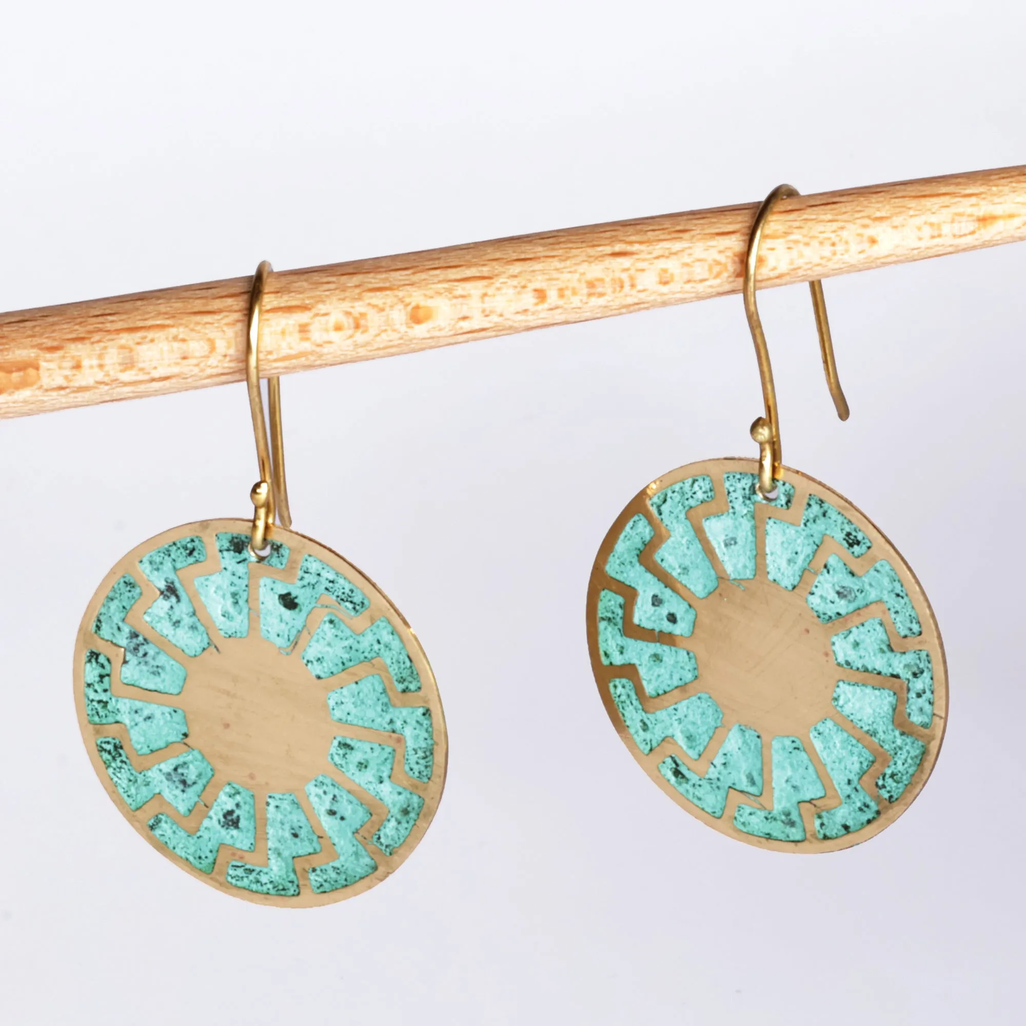 Brass Sun Dangle Earrings with Antique Oxidized Finish - Armenian Sunrays | NOVICA