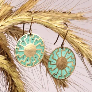 Brass Sun Dangle Earrings with Antique Oxidized Finish - Armenian Sunrays | NOVICA