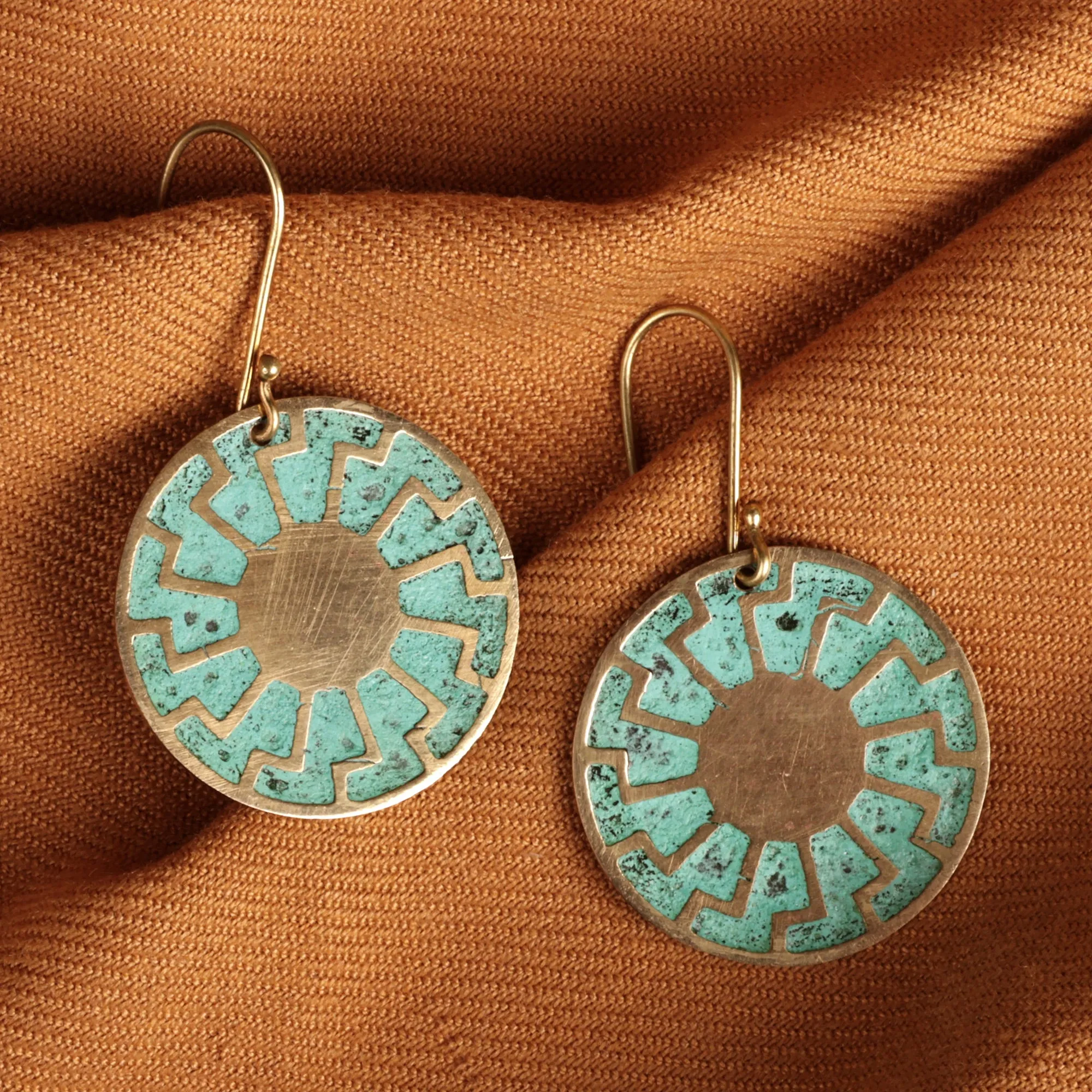 Brass Sun Dangle Earrings with Antique Oxidized Finish - Armenian Sunrays | NOVICA