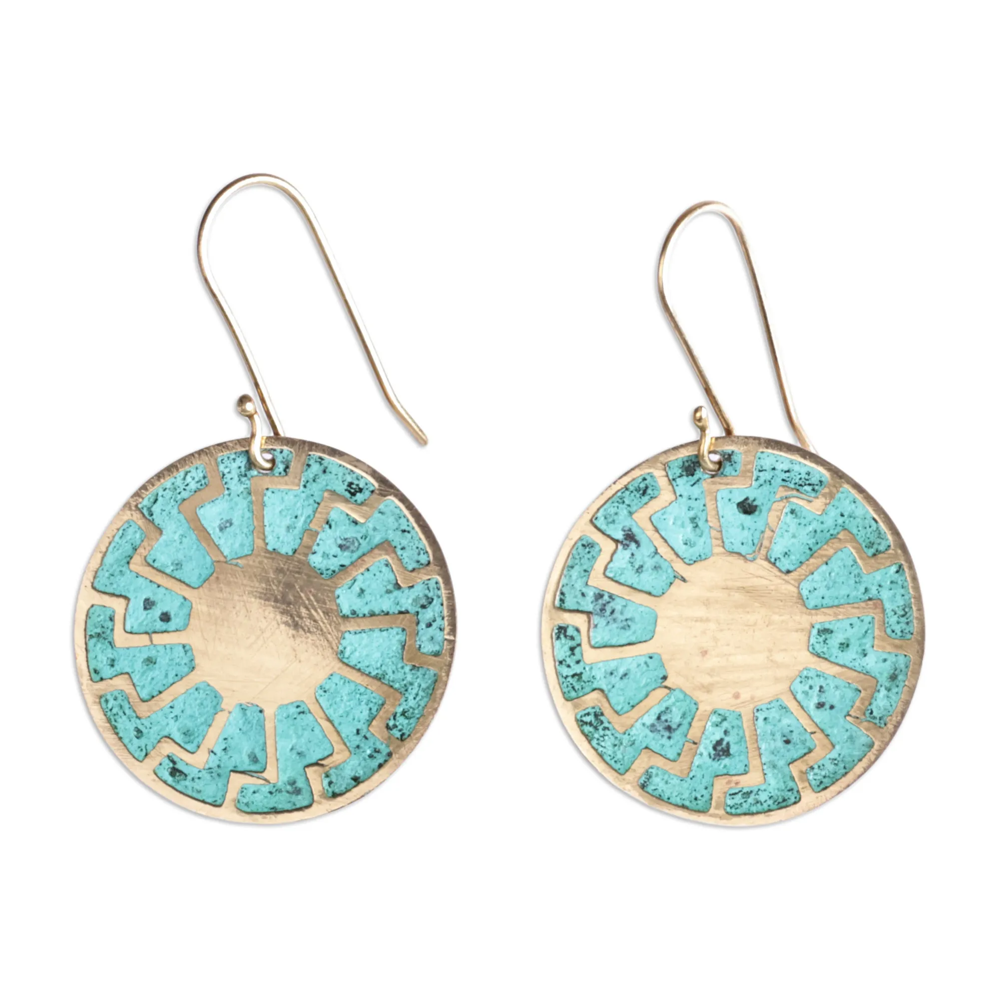 Brass Sun Dangle Earrings with Antique Oxidized Finish - Armenian Sunrays | NOVICA