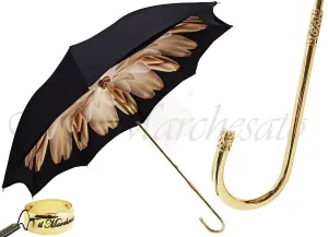 Brown Dahlia Umbrella With Black Exterior, Double Cloth