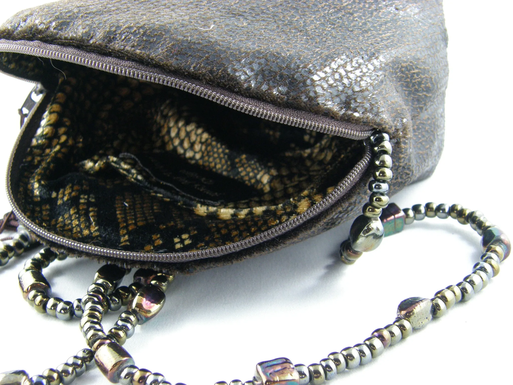 Brown Faux Snakeskin, Small Purse