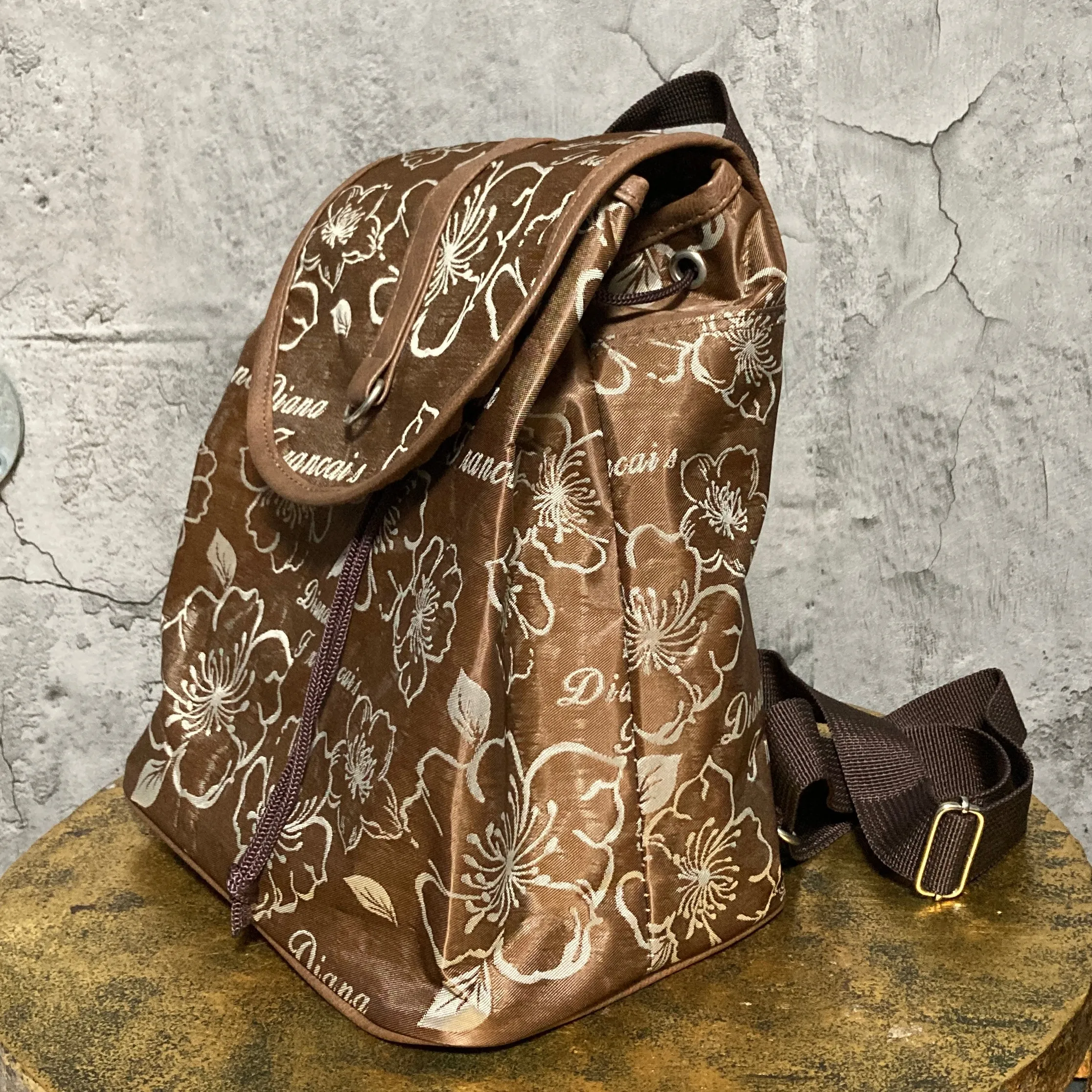 brown hibiscus mini backpack
