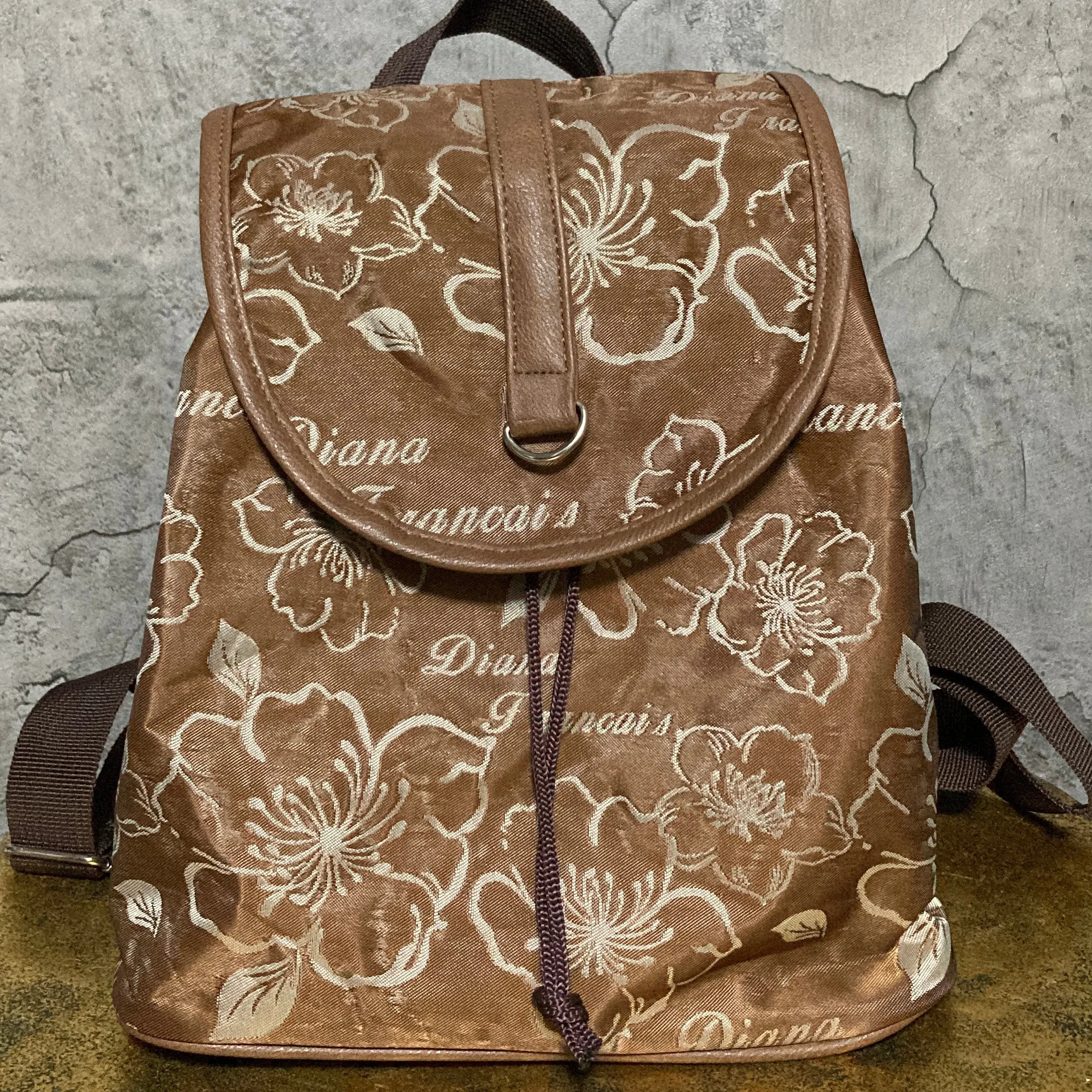 brown hibiscus mini backpack