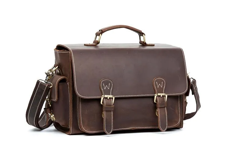 Brown Leather 13 inches SLR Camera Side Bag Messenger Bags HandBag for Men
