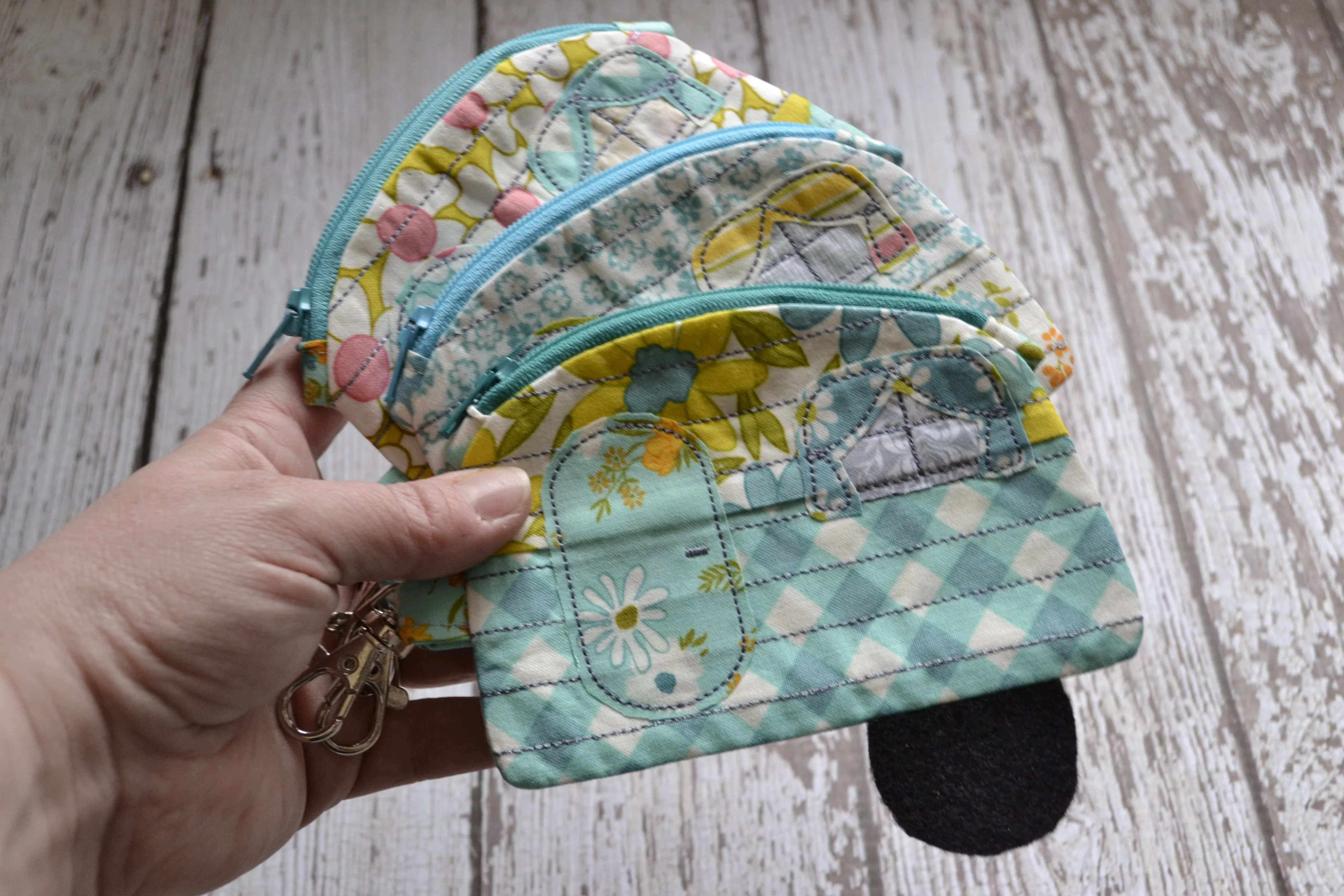 Camper Shaped Coin Purse -Re-Purposed Fabric - Group N - (3)