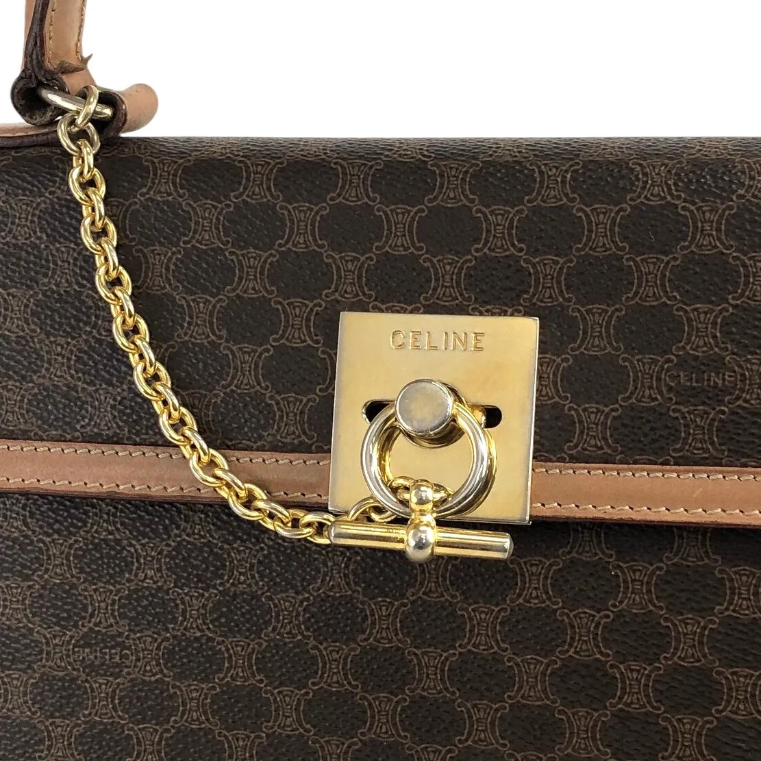 CELINE Macadam Gancini Handbag Brown Vintage zs5ca2