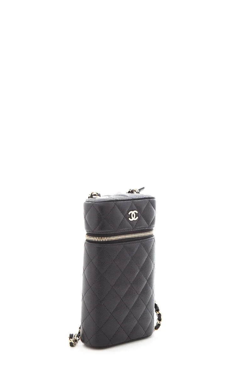 Chanel 2020 Black Caviar Quilted Phone Case On Chain Handbag