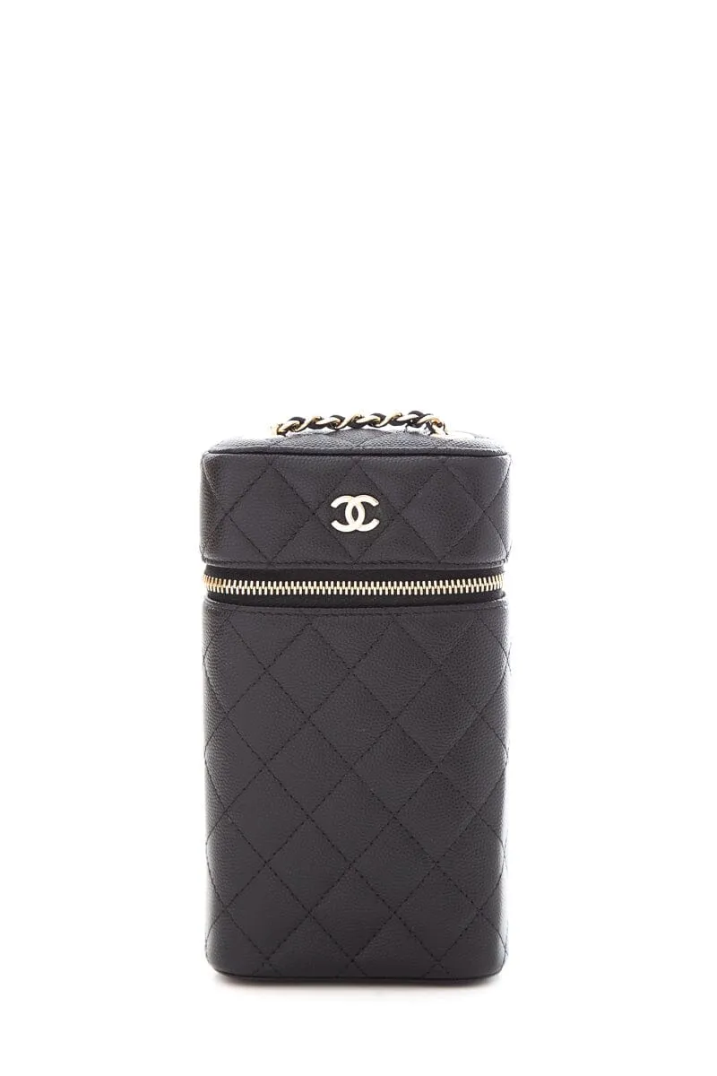 Chanel 2020 Black Caviar Quilted Phone Case On Chain Handbag