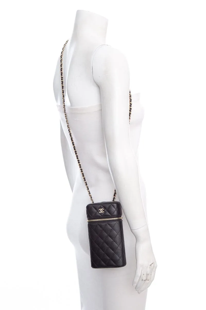 Chanel 2020 Black Caviar Quilted Phone Case On Chain Handbag