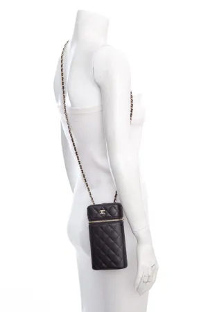 Chanel 2020 Black Caviar Quilted Phone Case On Chain Handbag