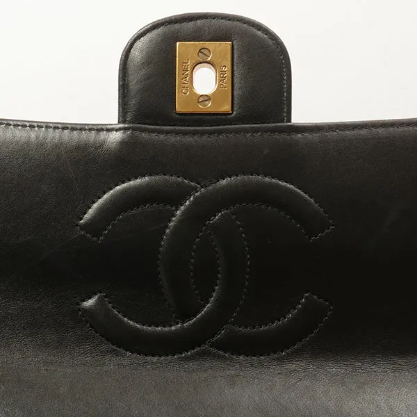 Chanel Around 1992 Made Classic Flap Handbag With Micro Bag Black
