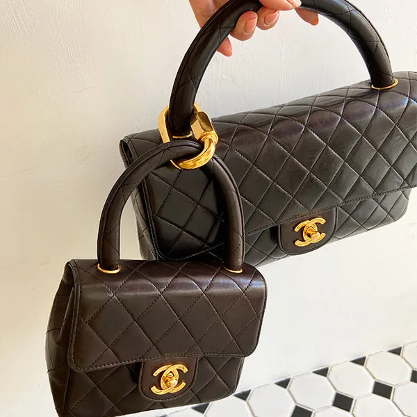 Chanel Around 1992 Made Classic Flap Handbag With Micro Bag Black