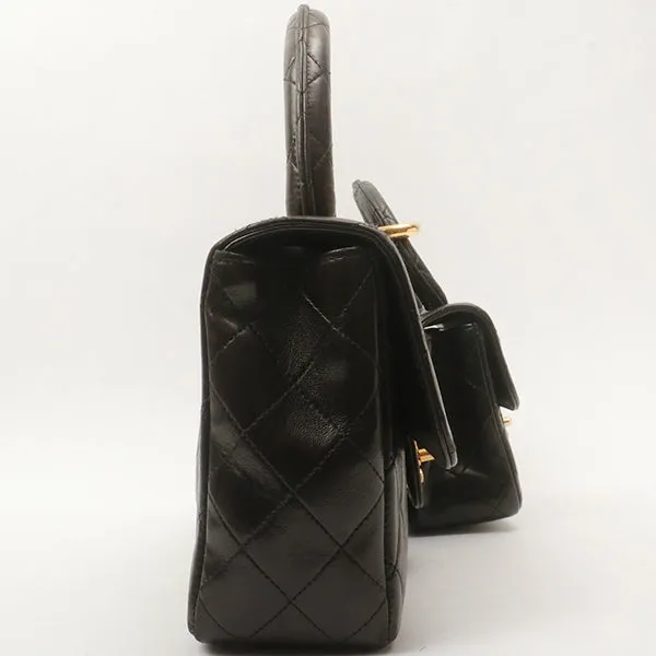 Chanel Around 1992 Made Classic Flap Handbag With Micro Bag Black