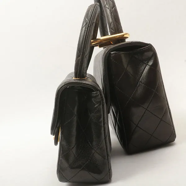 Chanel Around 1992 Made Classic Flap Handbag With Micro Bag Black