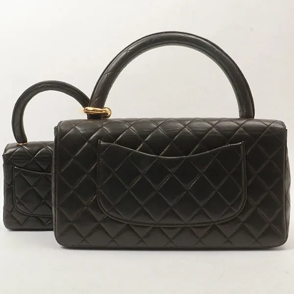 Chanel Around 1992 Made Classic Flap Handbag With Micro Bag Black