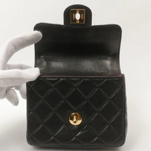 Chanel Around 1992 Made Classic Flap Handbag With Micro Bag Black