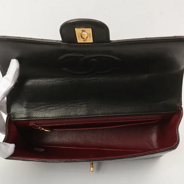 Chanel Around 1992 Made Classic Flap Handbag With Micro Bag Black