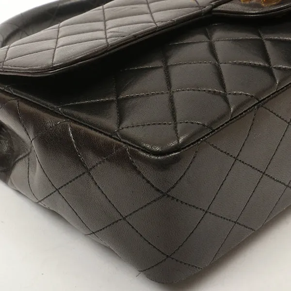 Chanel Around 1992 Made Classic Flap Handbag With Micro Bag Black
