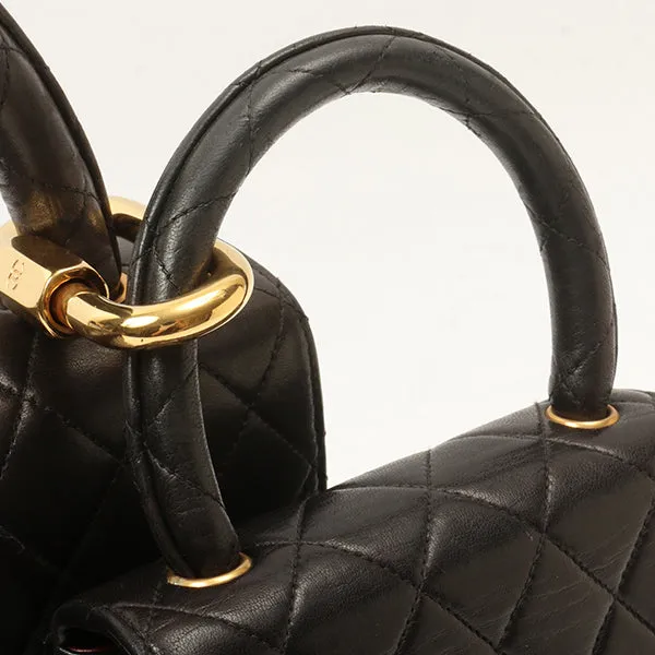 Chanel Around 1992 Made Classic Flap Handbag With Micro Bag Black