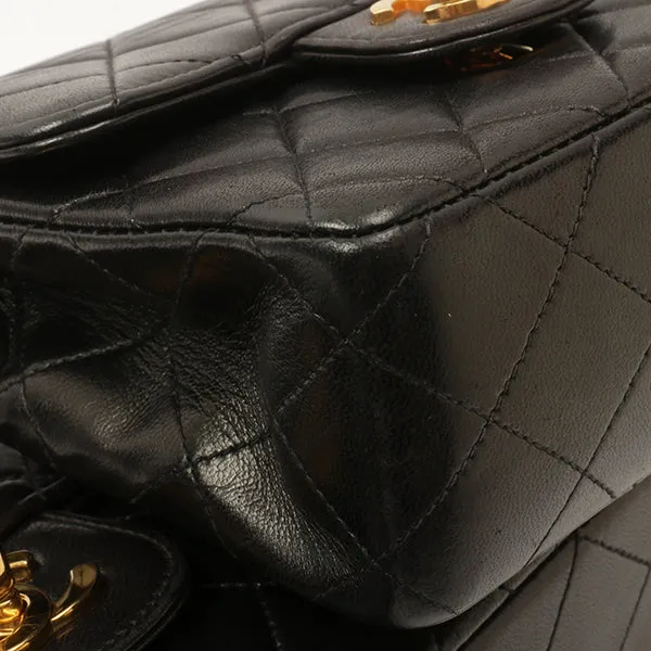 Chanel Around 1992 Made Classic Flap Handbag With Micro Bag Black