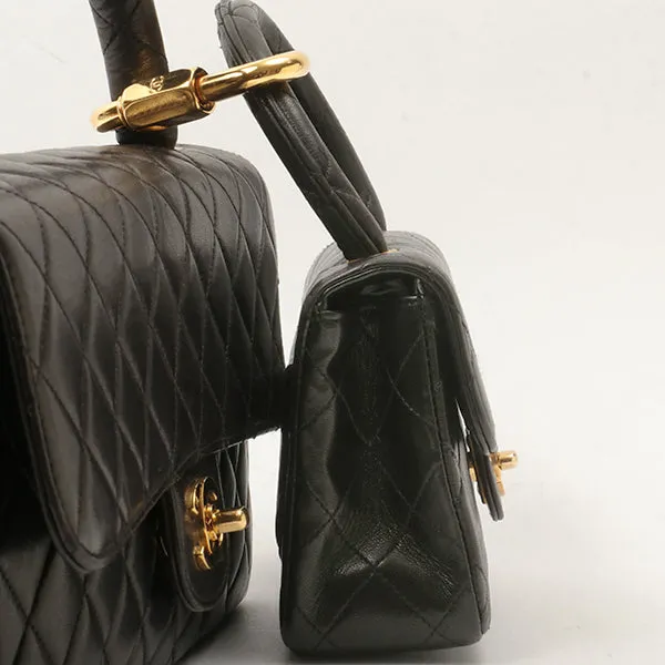 Chanel Around 1992 Made Classic Flap Handbag With Micro Bag Black