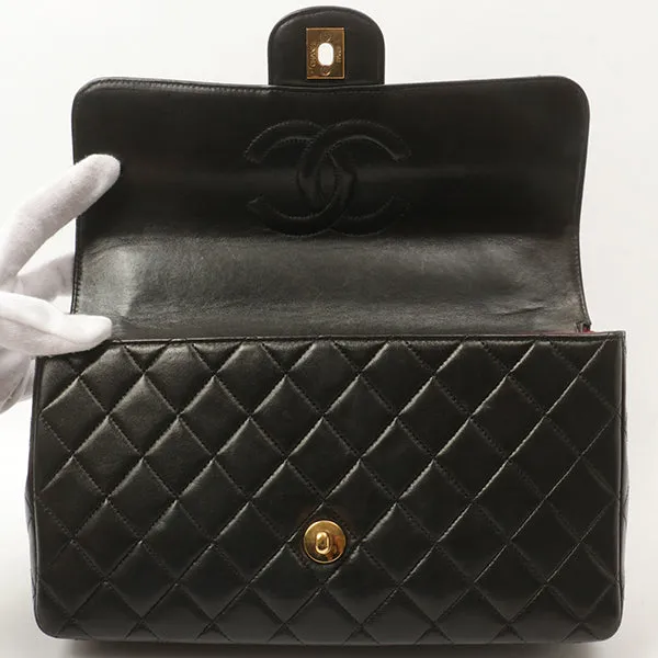 Chanel Around 1992 Made Classic Flap Handbag With Micro Bag Black