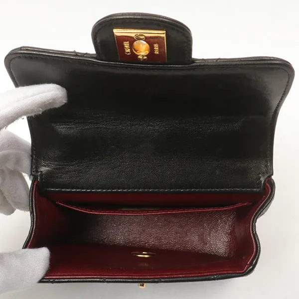 Chanel Around 1992 Made Classic Flap Handbag With Micro Bag Black