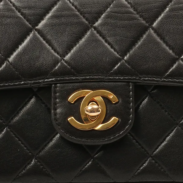 Chanel Around 1992 Made Classic Flap Handbag With Micro Bag Black