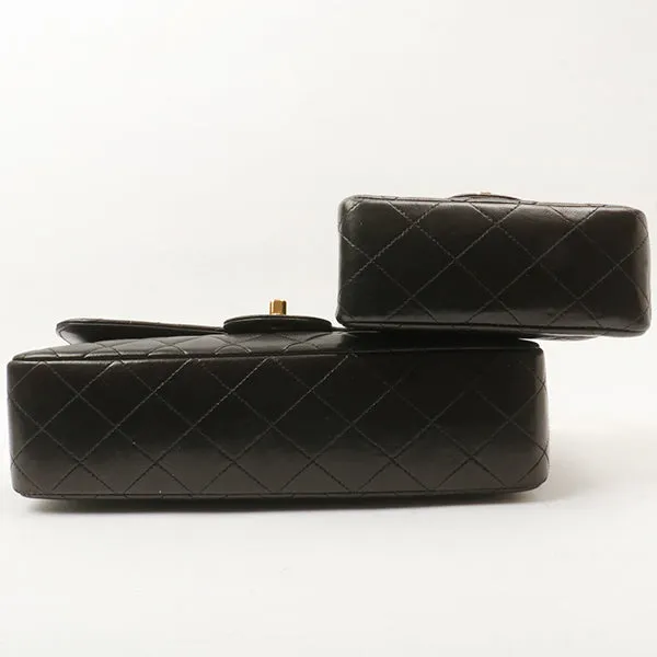 Chanel Around 1992 Made Classic Flap Handbag With Micro Bag Black
