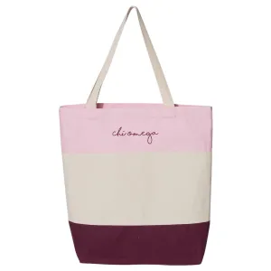 Chi Omega - Tri- Color Tote Bag, Sorority Gift, Bid Day Gift, Big & Little Reveal