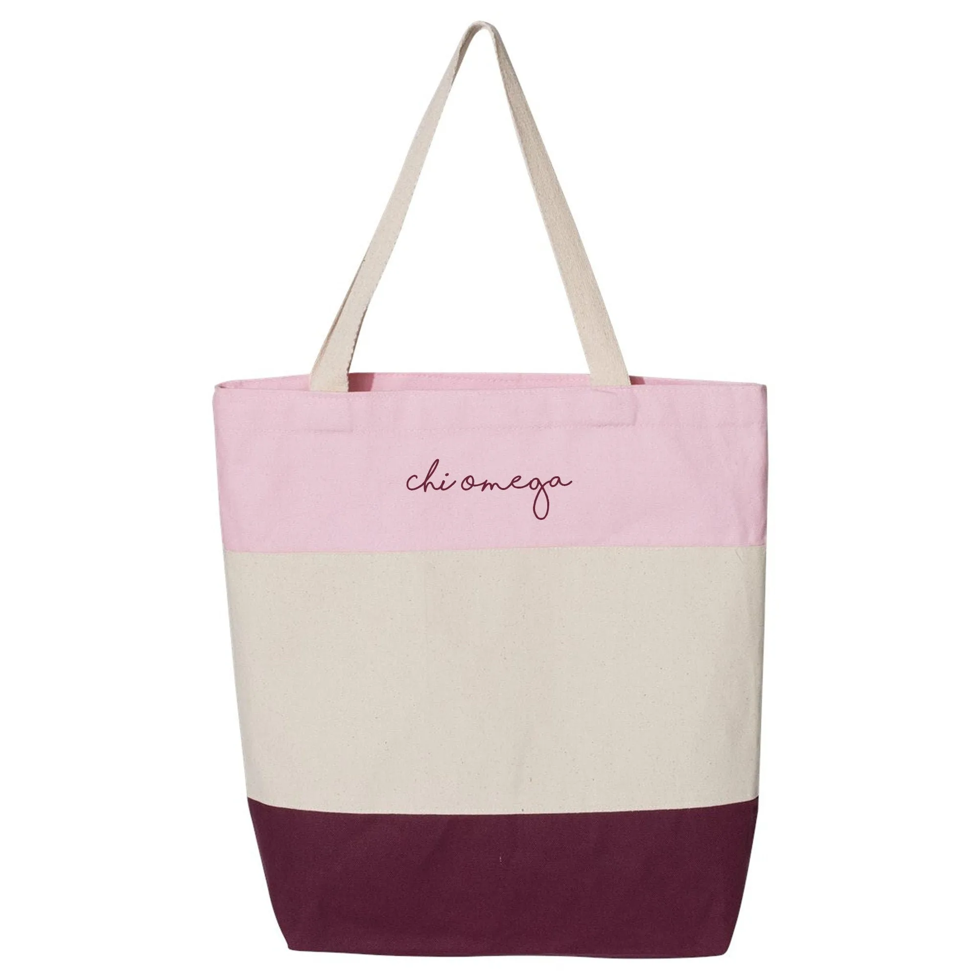 Chi Omega - Tri- Color Tote Bag, Sorority Gift, Bid Day Gift, Big & Little Reveal