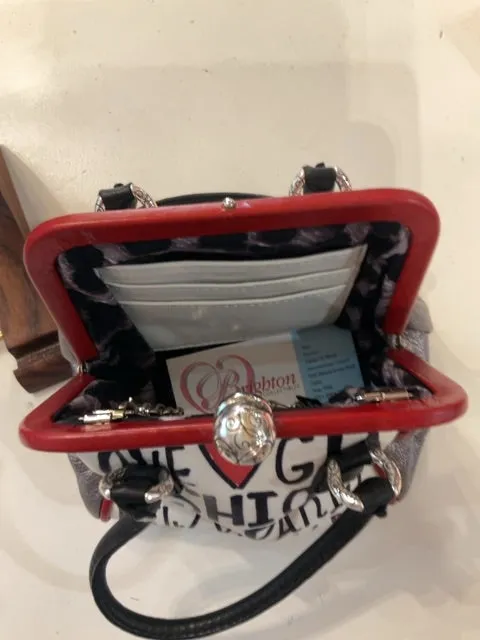 {{ClientCode}} Sil/red wht script BRIGHTON PURSE