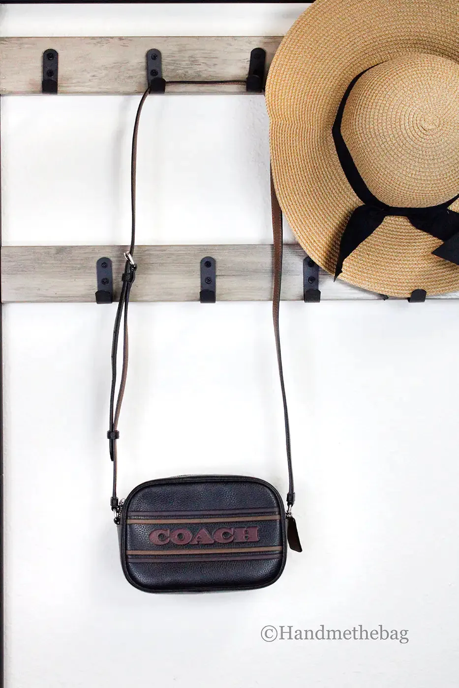 Coach Jamie Mini Black Logo Stripe Camera Crossbody Bag