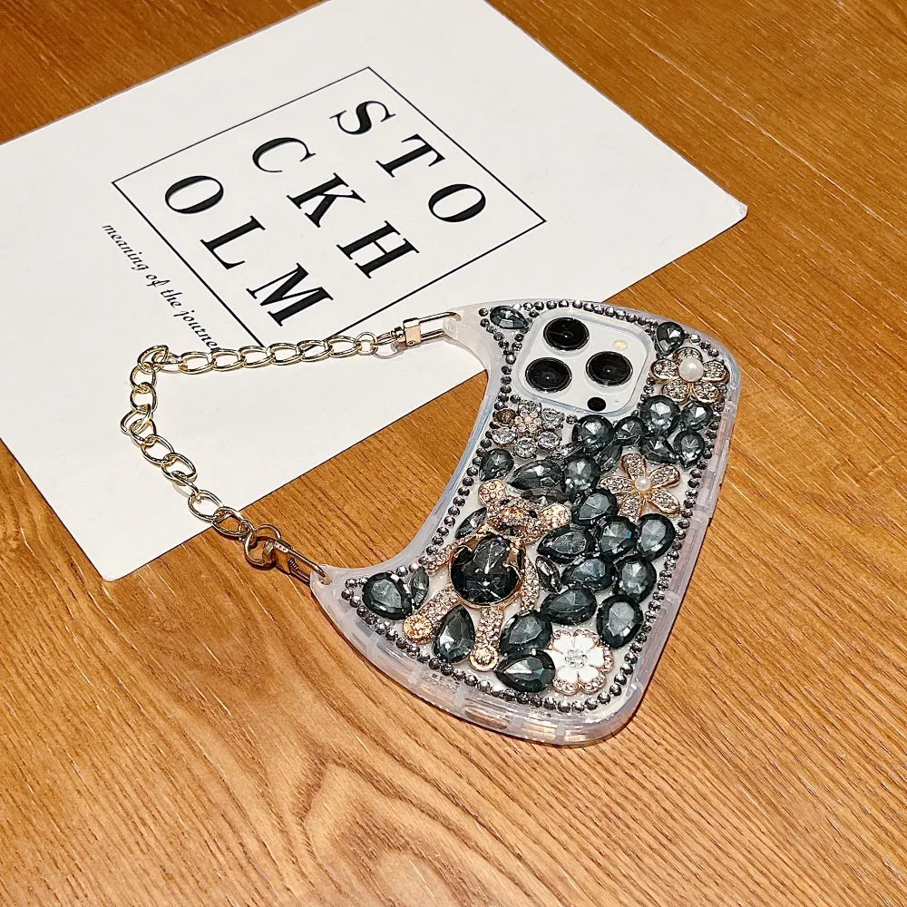 Colorful Diamond Phone Case With Metal Chain Strap - iPhone 13 Pro