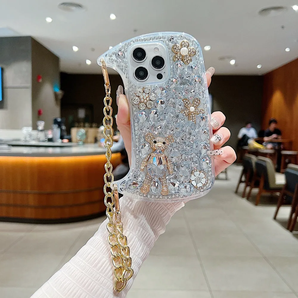 Colorful Diamond Phone Case With Metal Chain Strap - iPhone 13 Pro