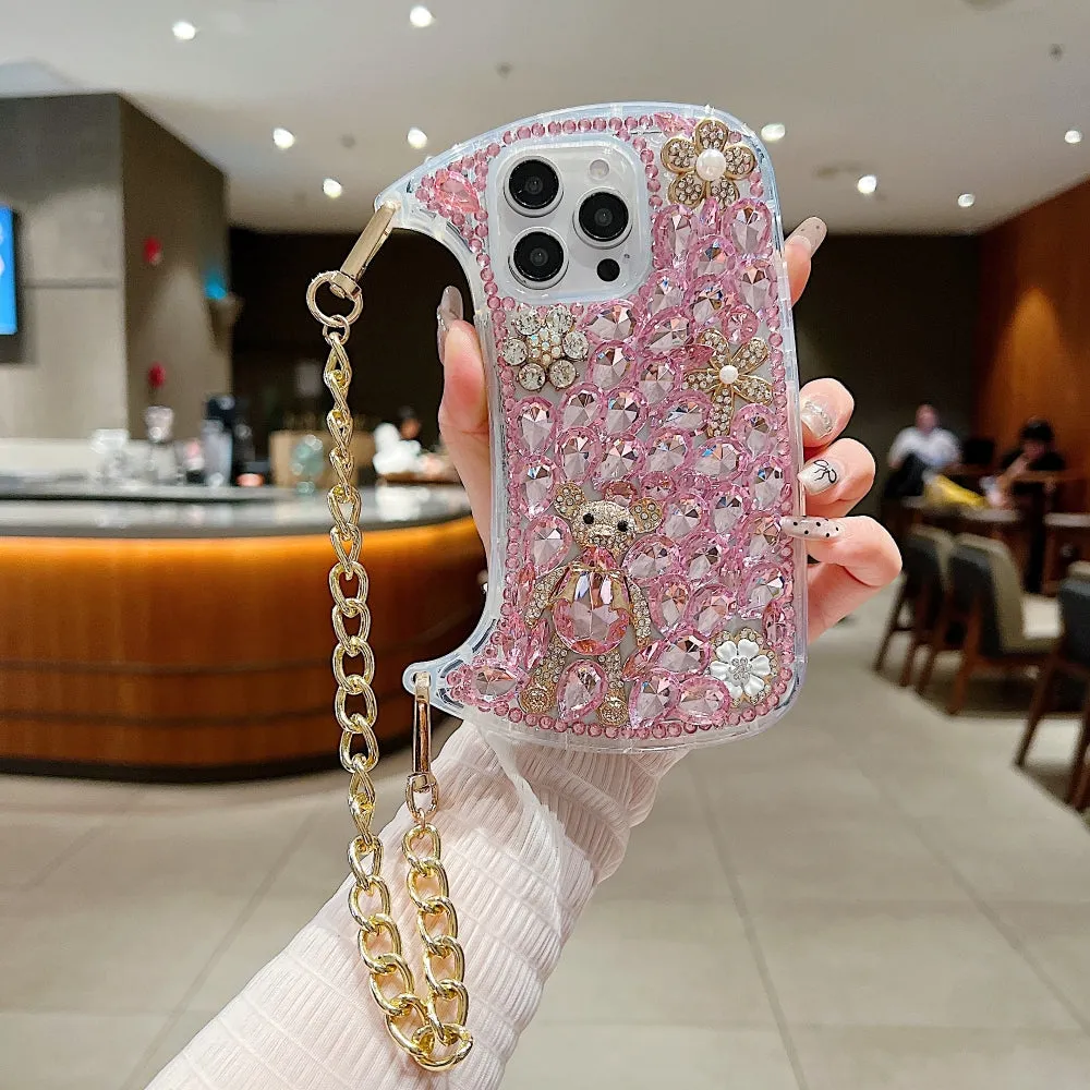 Colorful Diamond Phone Case With Metal Chain Strap - iPhone 13 Pro
