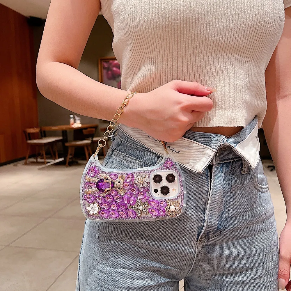 Colorful Diamond Phone Case With Metal Chain Strap - iPhone 13 Pro